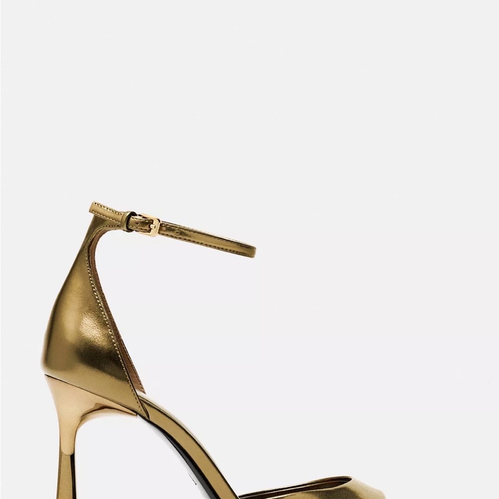 Zara Metallic Gold Heels with Ankle Strap